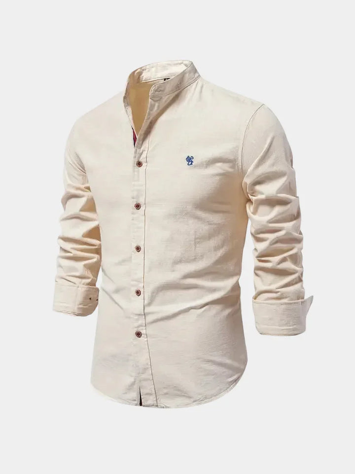 Men's Mandarin Collar Buttoned Shirt