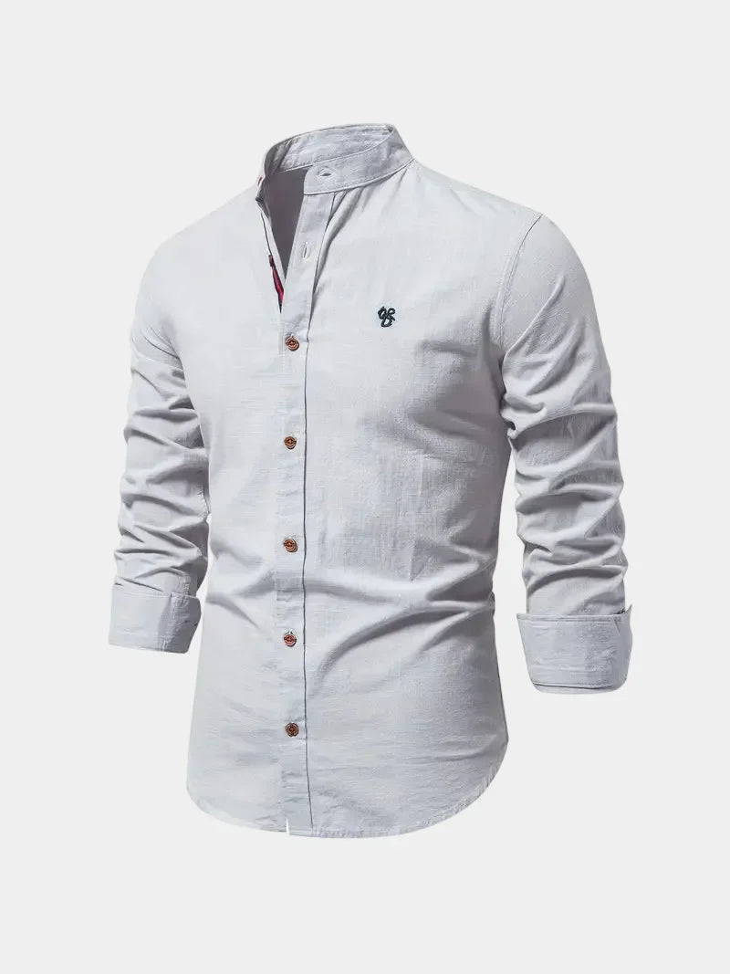 Men's Mandarin Collar Buttoned Shirt
