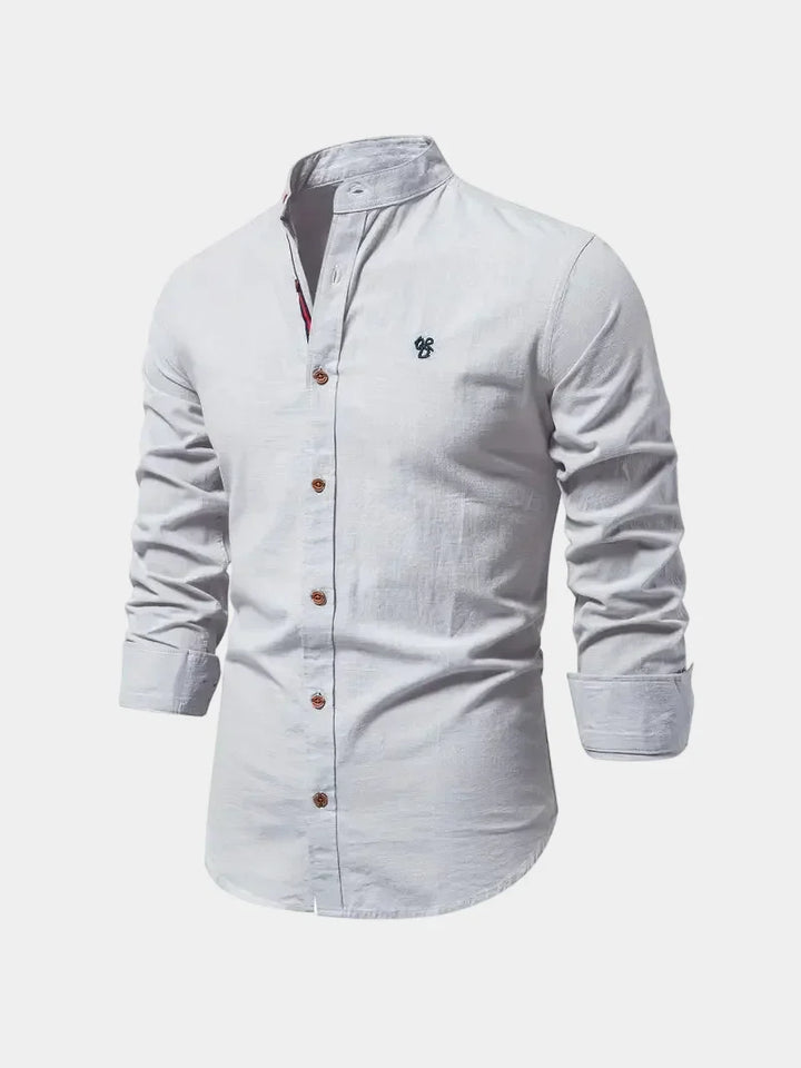Men's Mandarin Collar Buttoned Shirt
