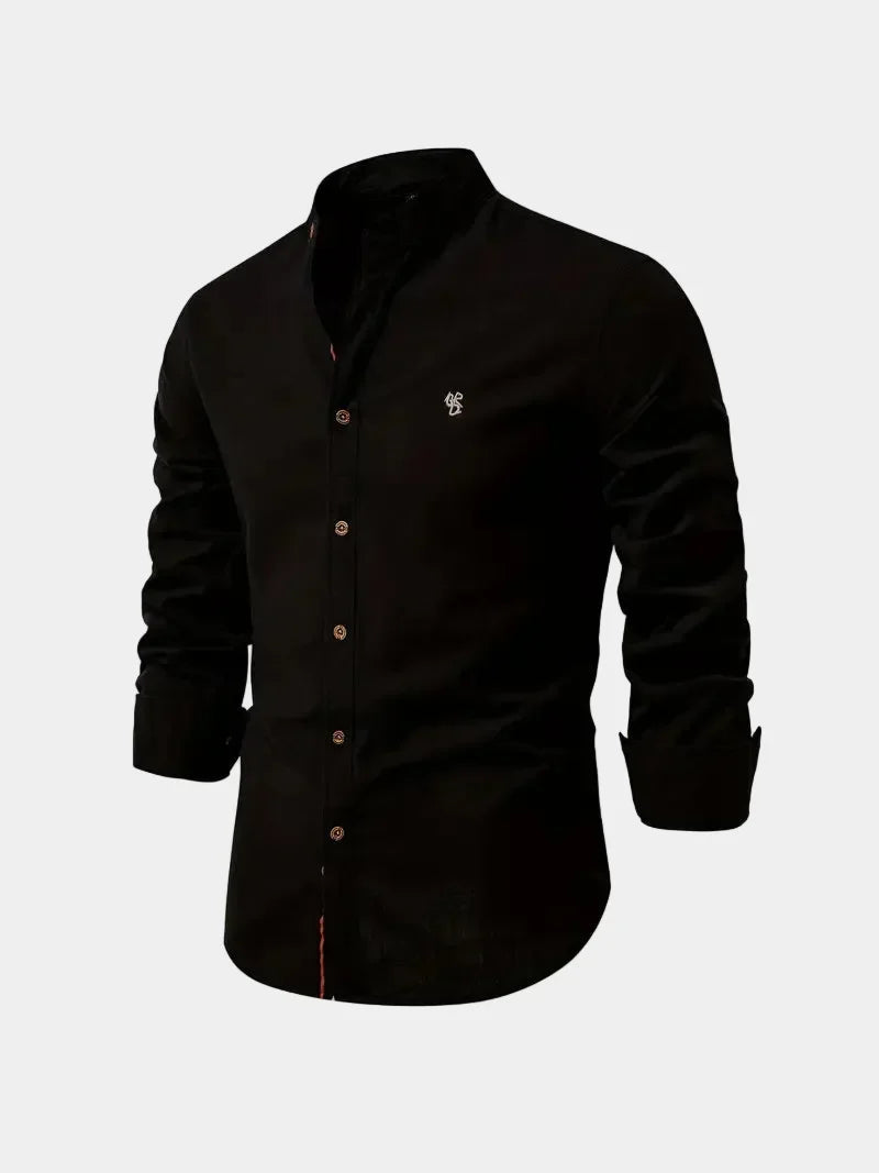 Men's Mandarin Collar Buttoned Shirt