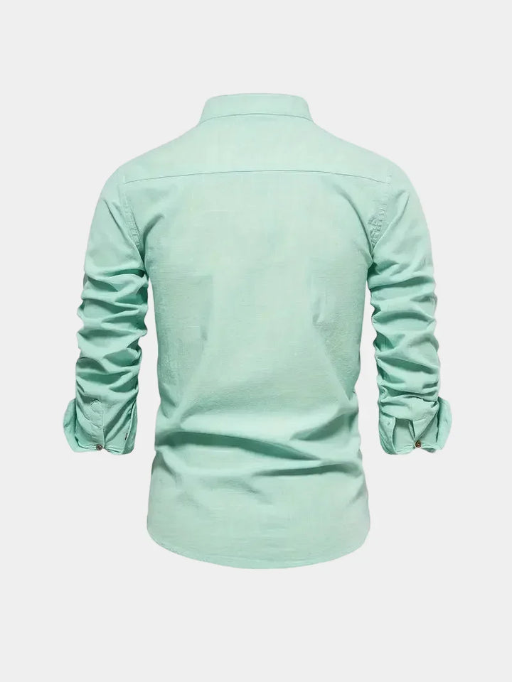 Men's Mandarin Collar Buttoned Shirt