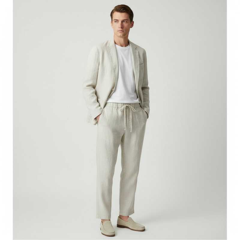 Men's Notch Lapel Two-Piece Suit with Drawstring Trousers