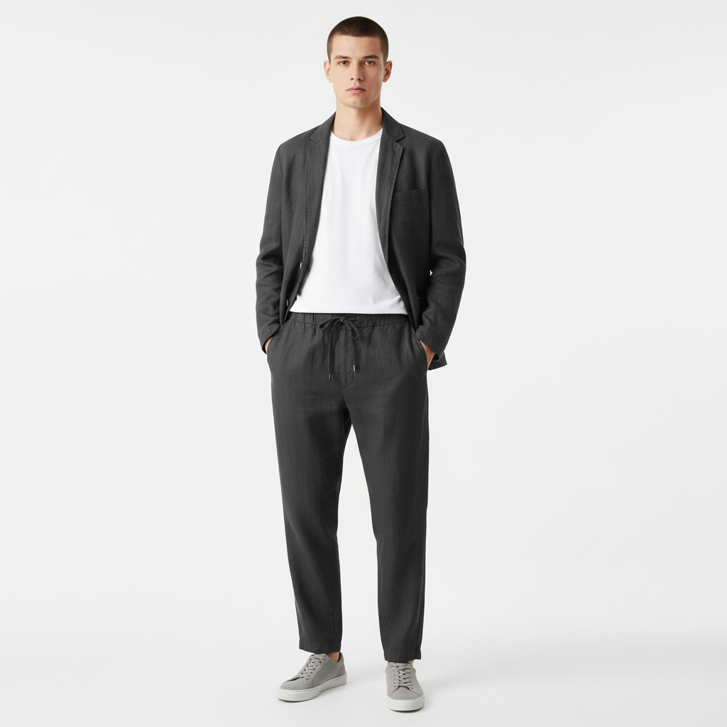Men's Notch Lapel Two-Piece Suit with Drawstring Trousers