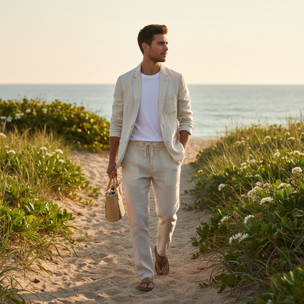 Men's Notch Lapel Two-Piece Suit with Drawstring Trousers