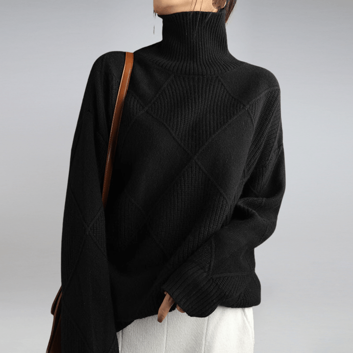 Women’s Oversized Diamond-Knit Turtleneck Jumper
