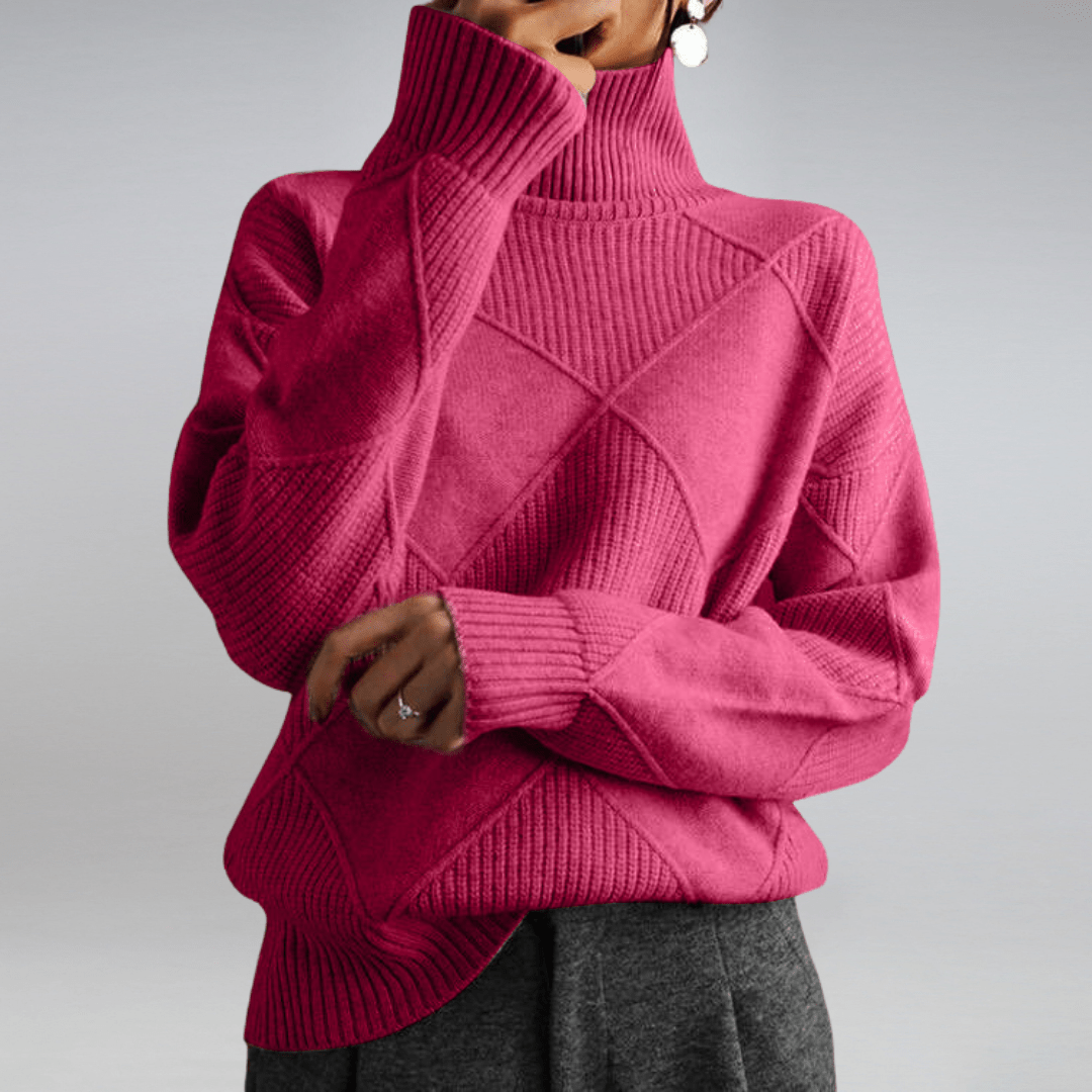 Women’s Oversized Diamond-Knit Turtleneck Jumper