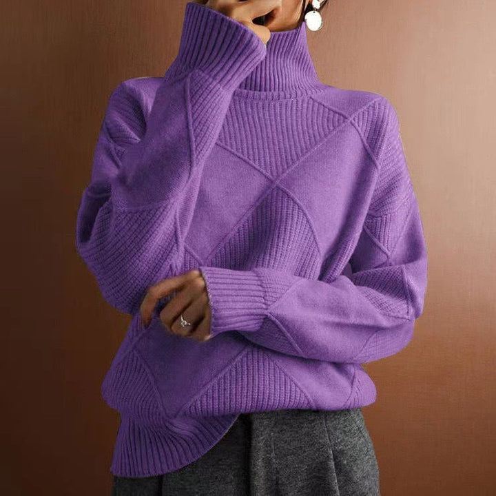 Women’s Oversized Diamond-Knit Turtleneck Jumper