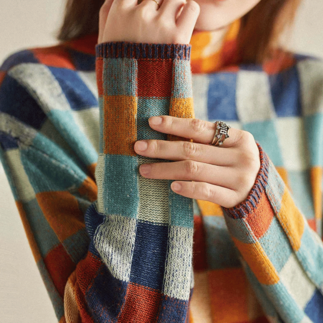 Women’s Patchwork Check Turtleneck Jumper