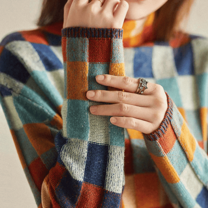 Women’s Patchwork Check Turtleneck Jumper