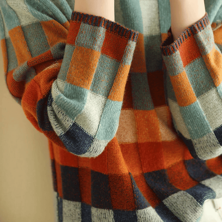 Women’s Patchwork Check Turtleneck Jumper