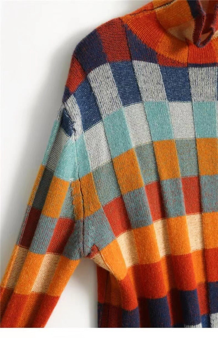 Women’s Patchwork Check Turtleneck Jumper