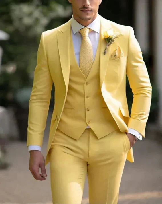 Men's Peak Lapel Slim Fit Three-Piece Formal Suit