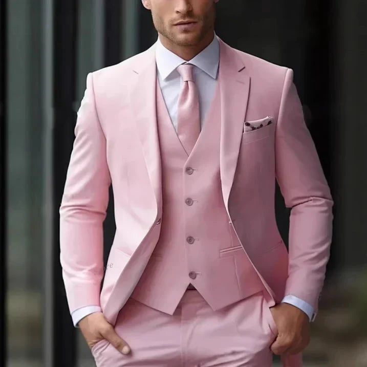 Men's Peak Lapel Slim Fit Three-Piece Formal Suit