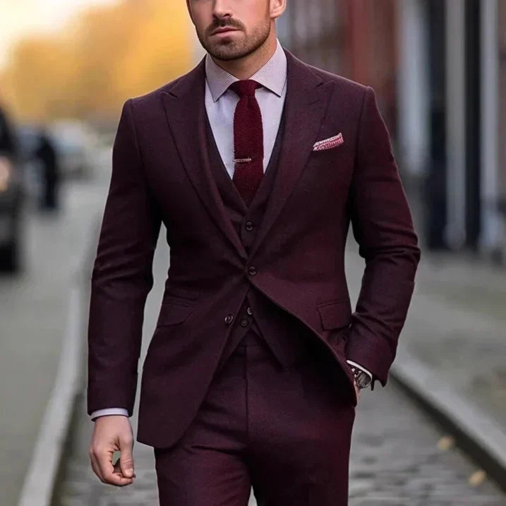 Men's Peak Lapel Slim Fit Three-Piece Formal Suit