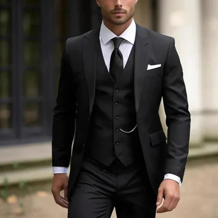 Men's Peak Lapel Slim Fit Three-Piece Formal Suit