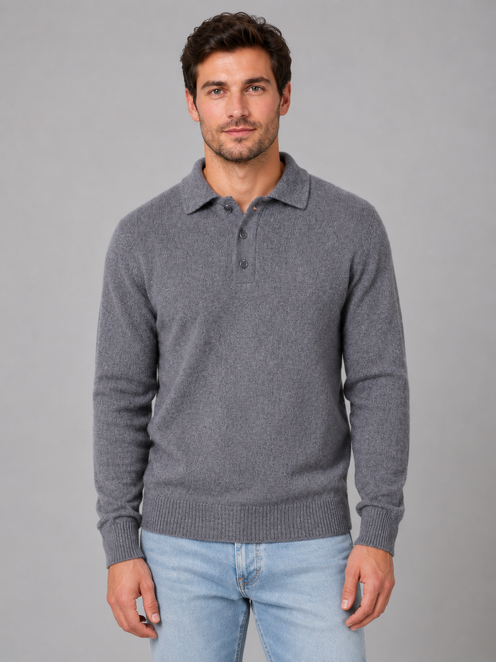 Men's Polo Collar Fine Knit Sweater
