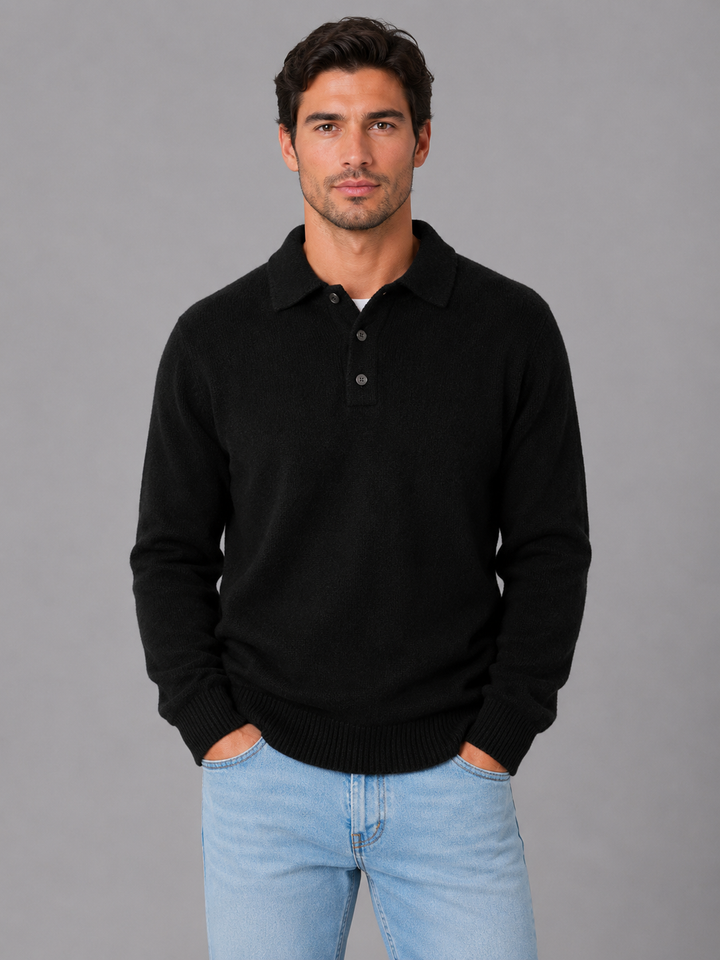 Men's Polo Collar Fine Knit Sweater