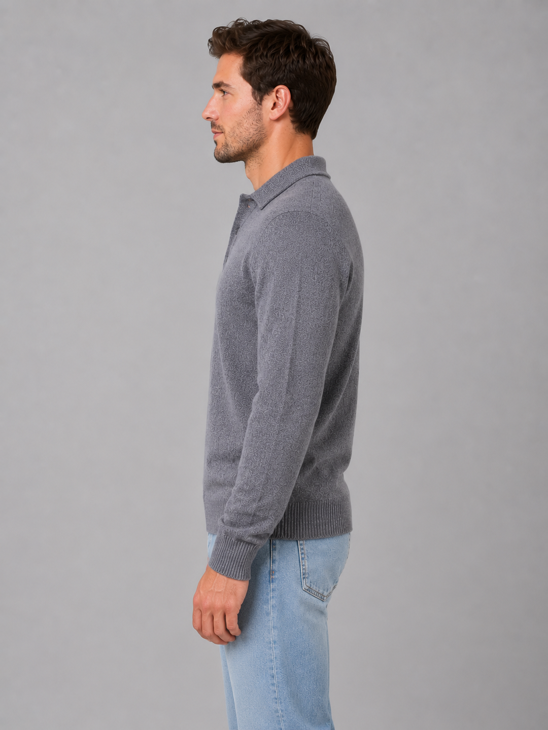 Men's Polo Collar Fine Knit Sweater