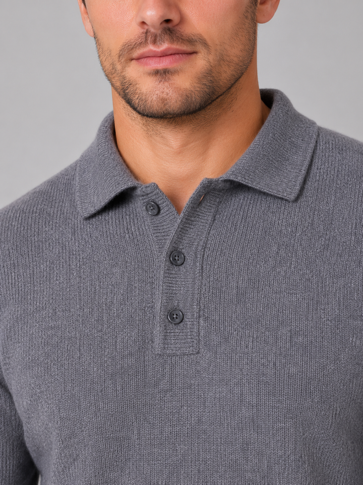 Men's Polo Collar Fine Knit Sweater