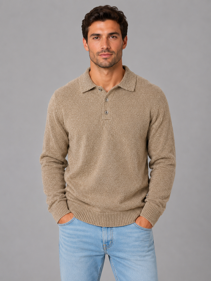 Men's Polo Collar Fine Knit Sweater