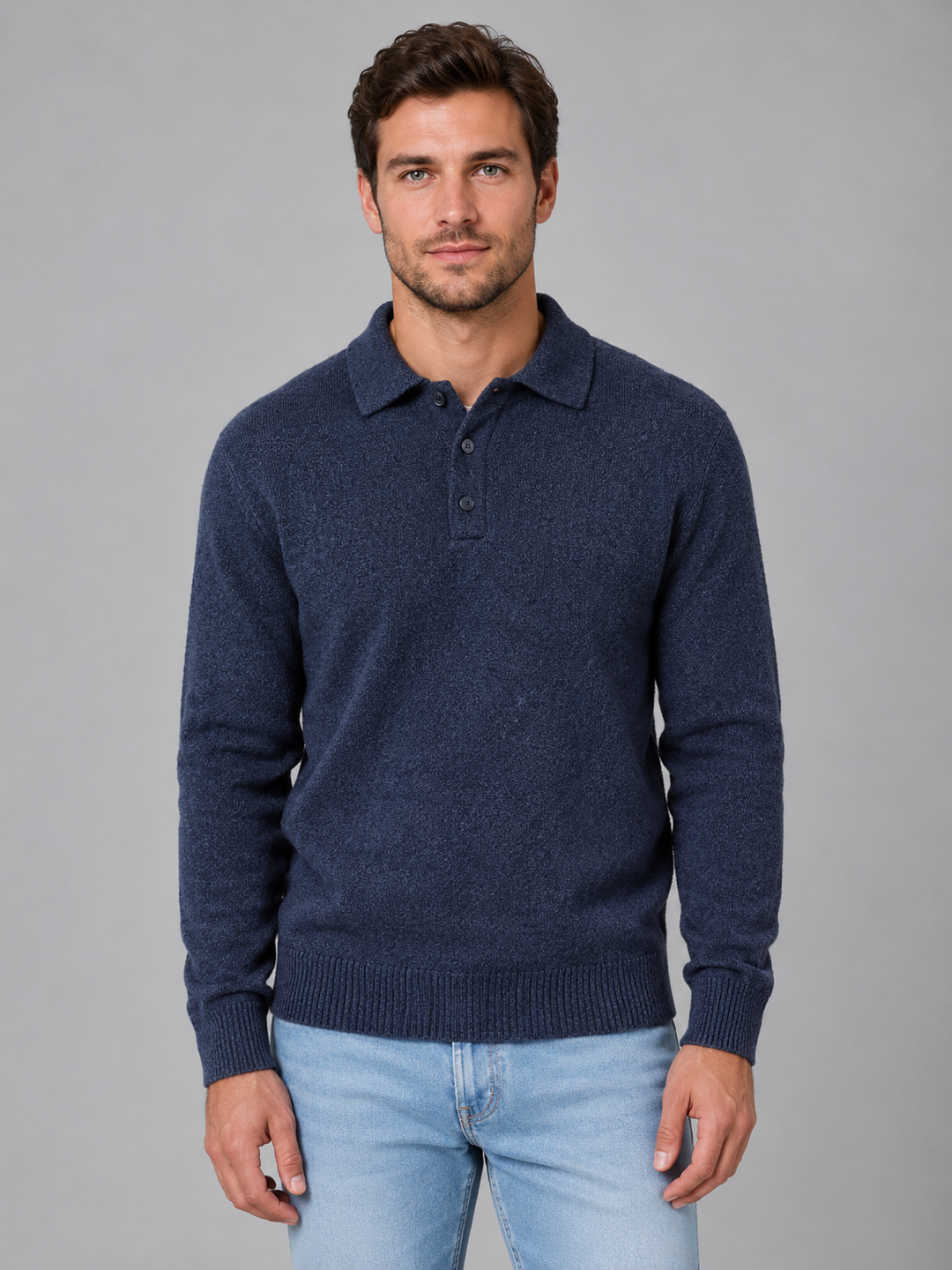 Men's Polo Collar Fine Knit Sweater