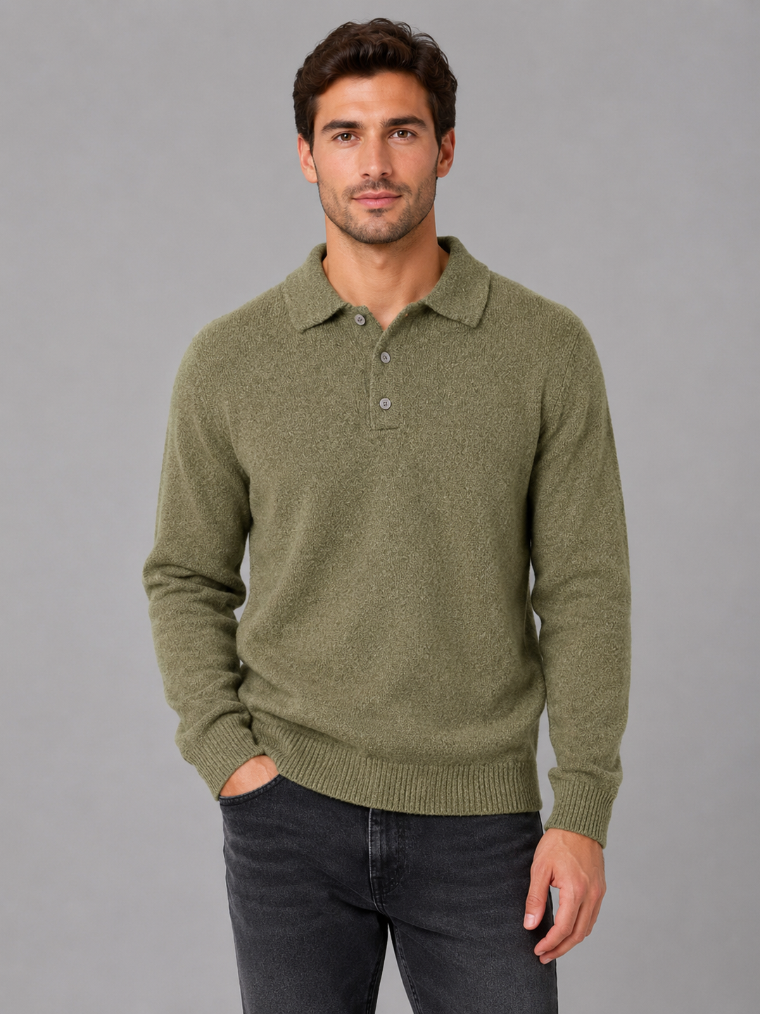 Men's Polo Collar Fine Knit Sweater