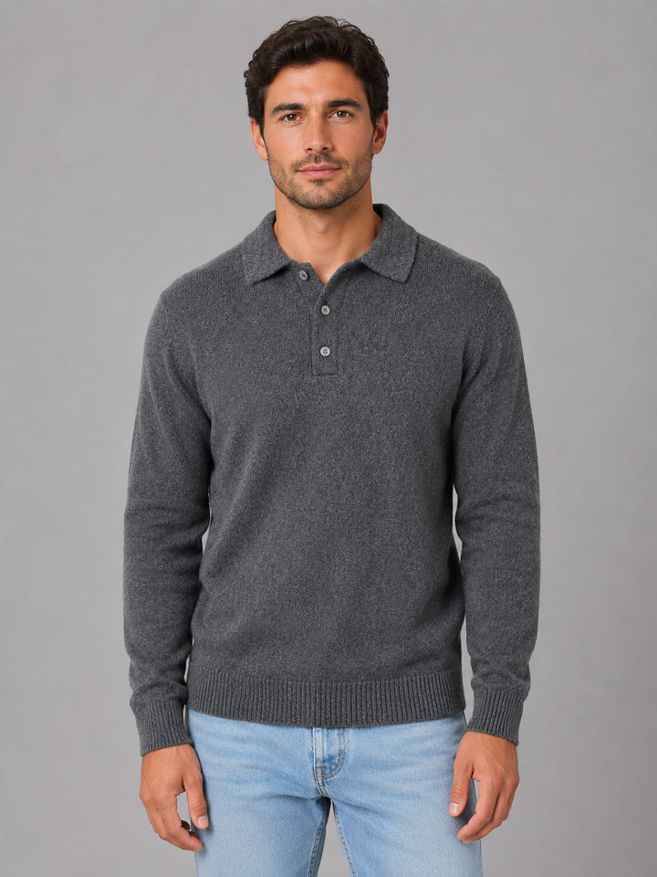 Men's Polo Collar Fine Knit Sweater