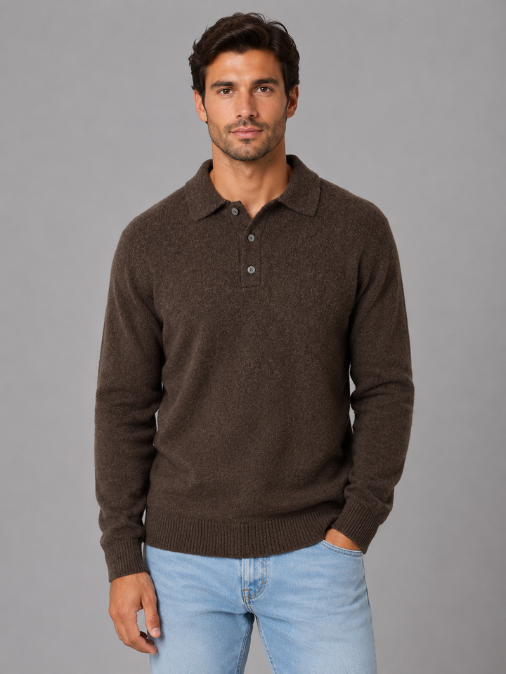 Men's Polo Collar Fine Knit Sweater