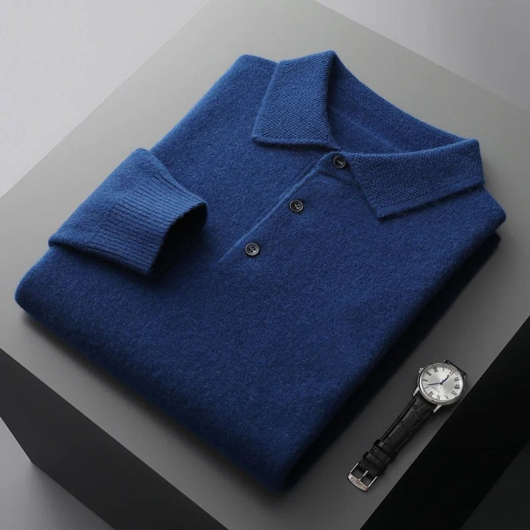 Men's Polo Collar Long-Sleeve Knit Jumper