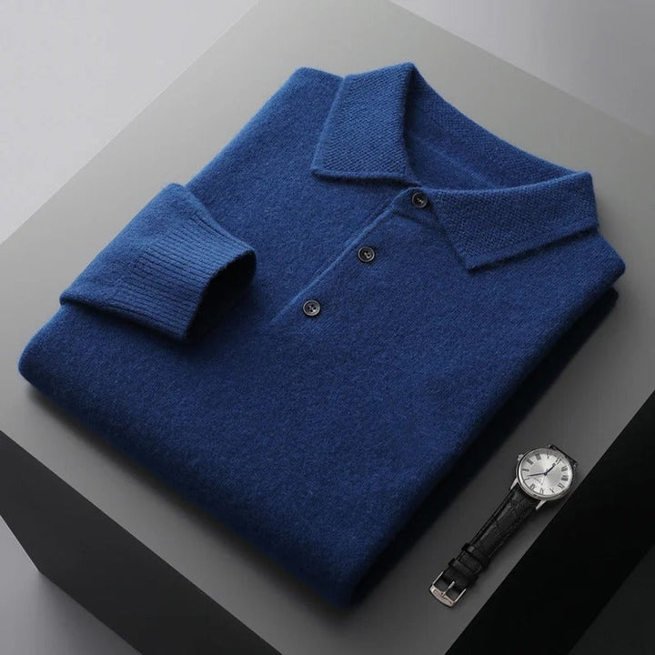 Men's Polo Collar Long-Sleeve Knit Jumper