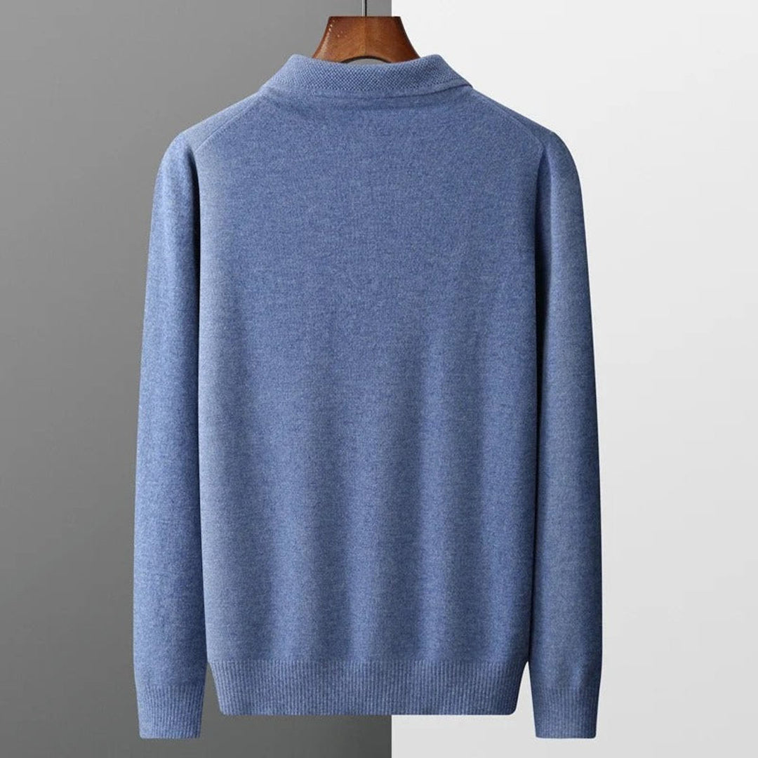 Men's Polo Collar Long-Sleeve Knit Jumper