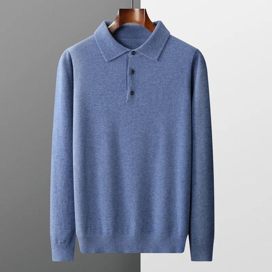 Men's Polo Collar Long-Sleeve Knit Jumper