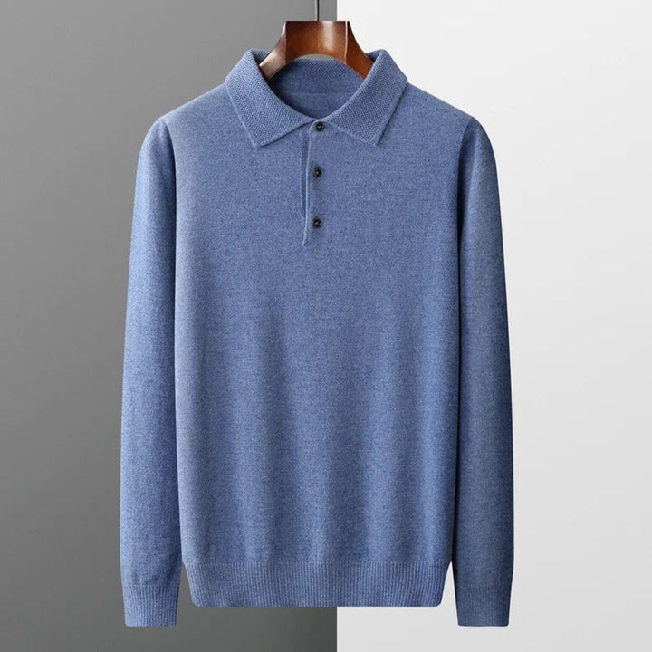 Men's Polo Collar Long-Sleeve Knit Jumper