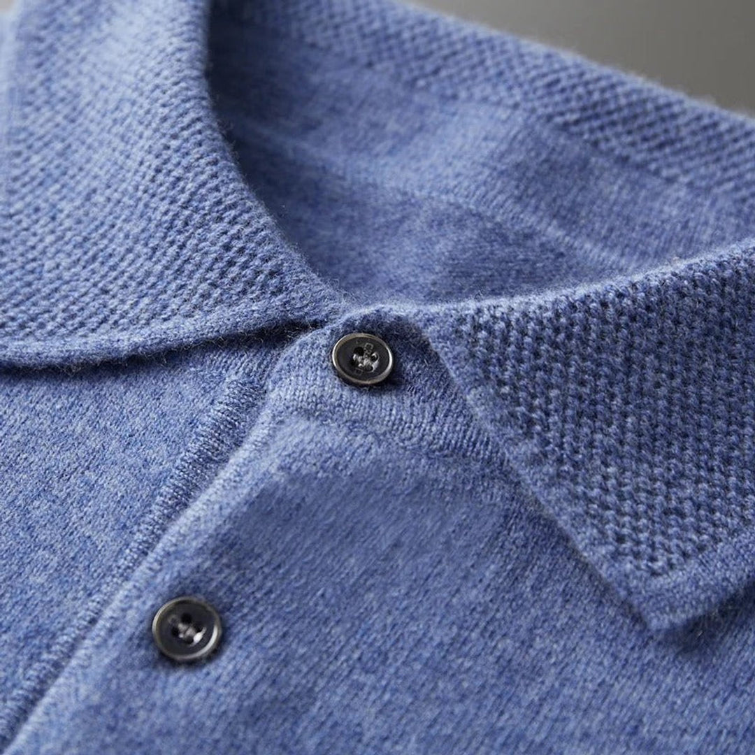 Men's Polo Collar Long-Sleeve Knit Jumper