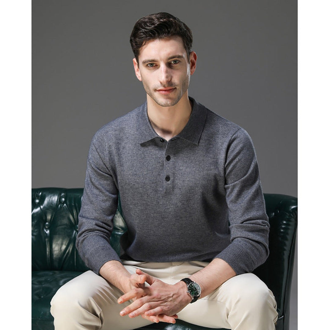 Men's Polo Collar Long-Sleeve Knit Jumper
