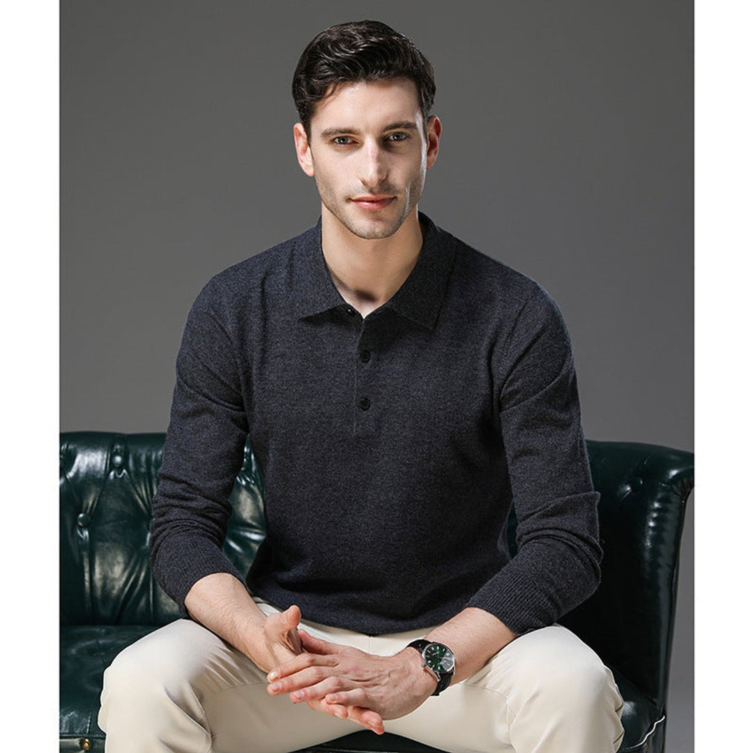 Men's Polo Collar Long-Sleeve Knit Jumper