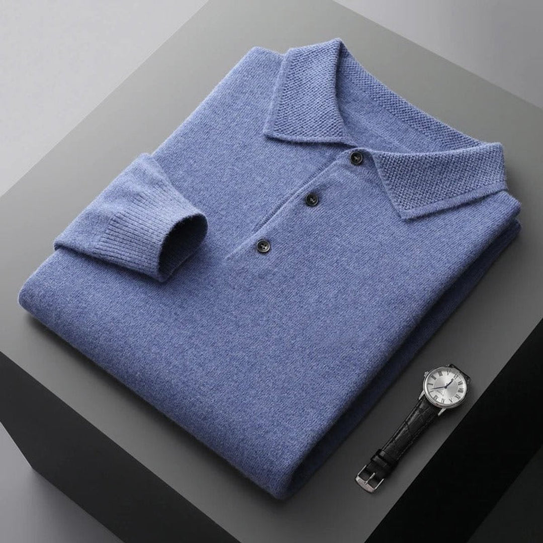 Men's Polo Collar Long-Sleeve Knit Jumper