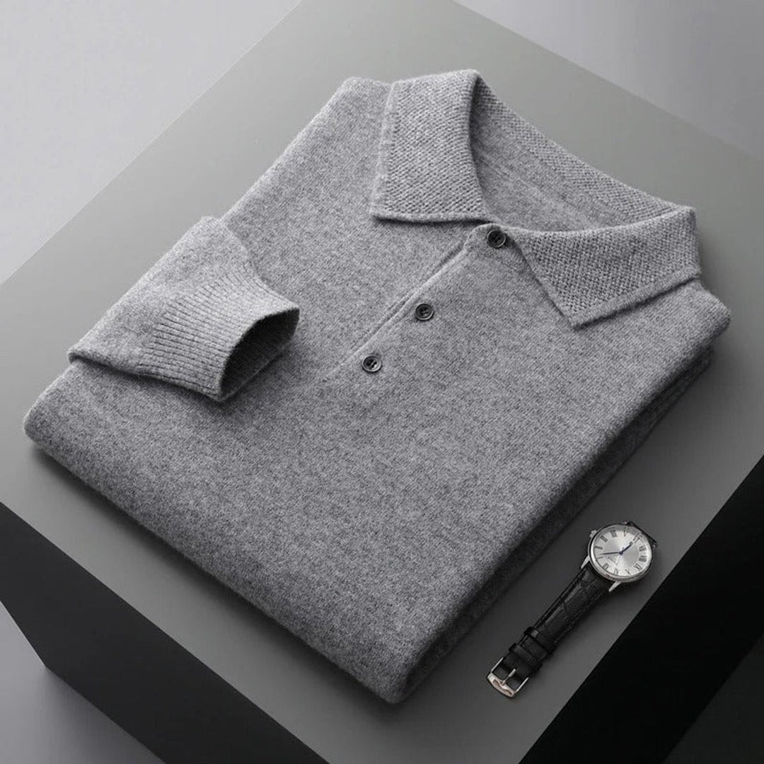 Men's Polo Collar Long-Sleeve Knit Jumper