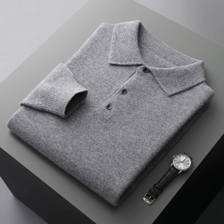Men's Polo Collar Long-Sleeve Knit Jumper