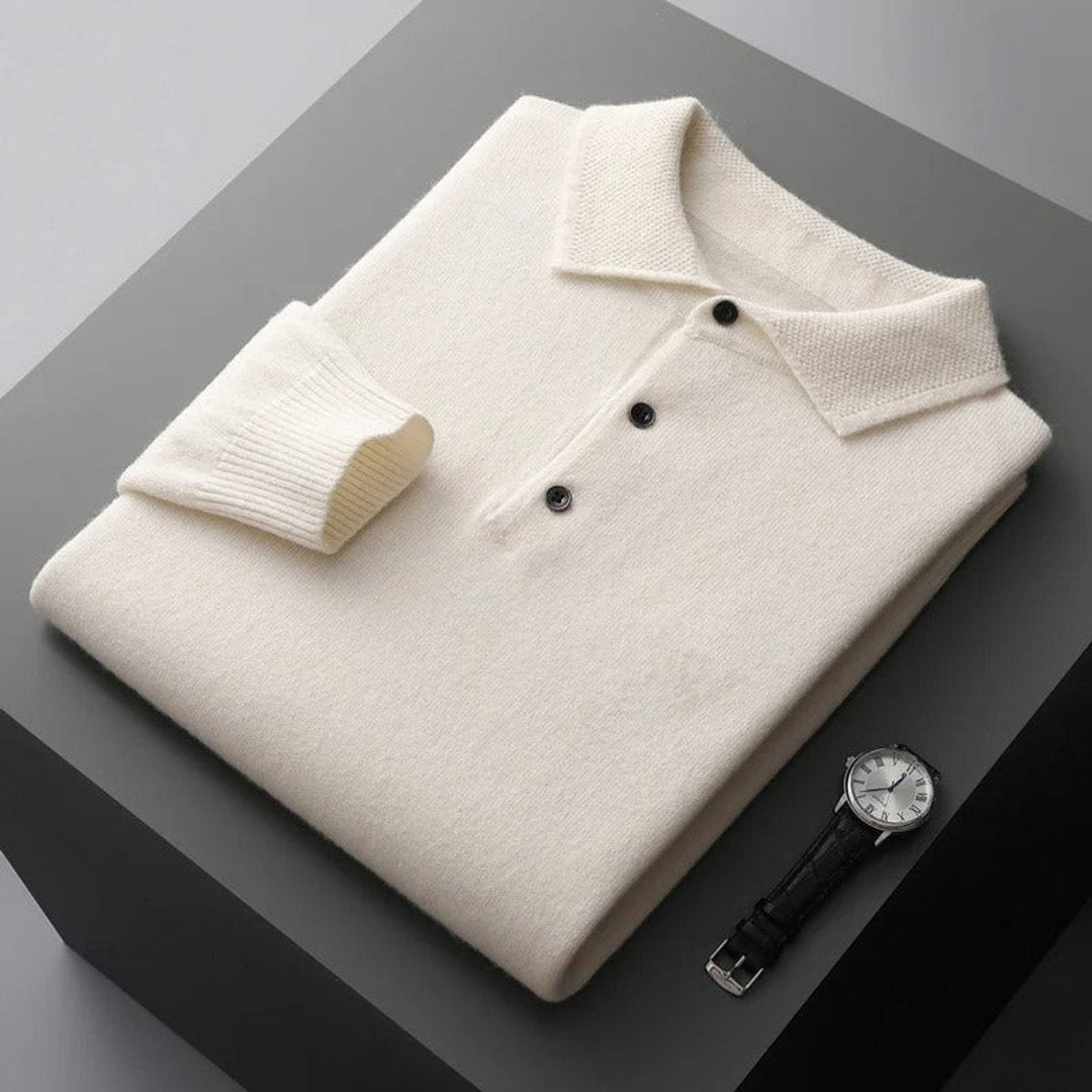 Men's Polo Collar Long-Sleeve Knit Jumper