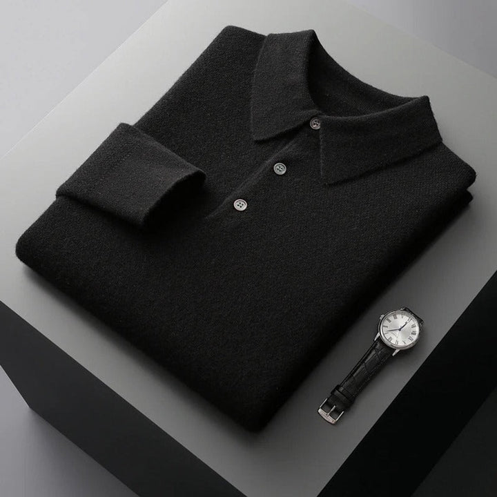 Men's Polo Collar Long-Sleeve Knit Jumper