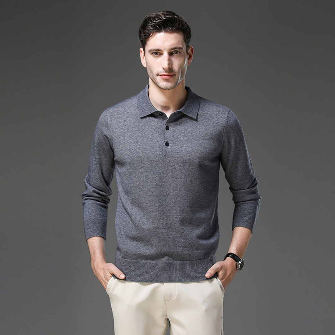 Men's Polo Collar Long-Sleeve Knit Jumper