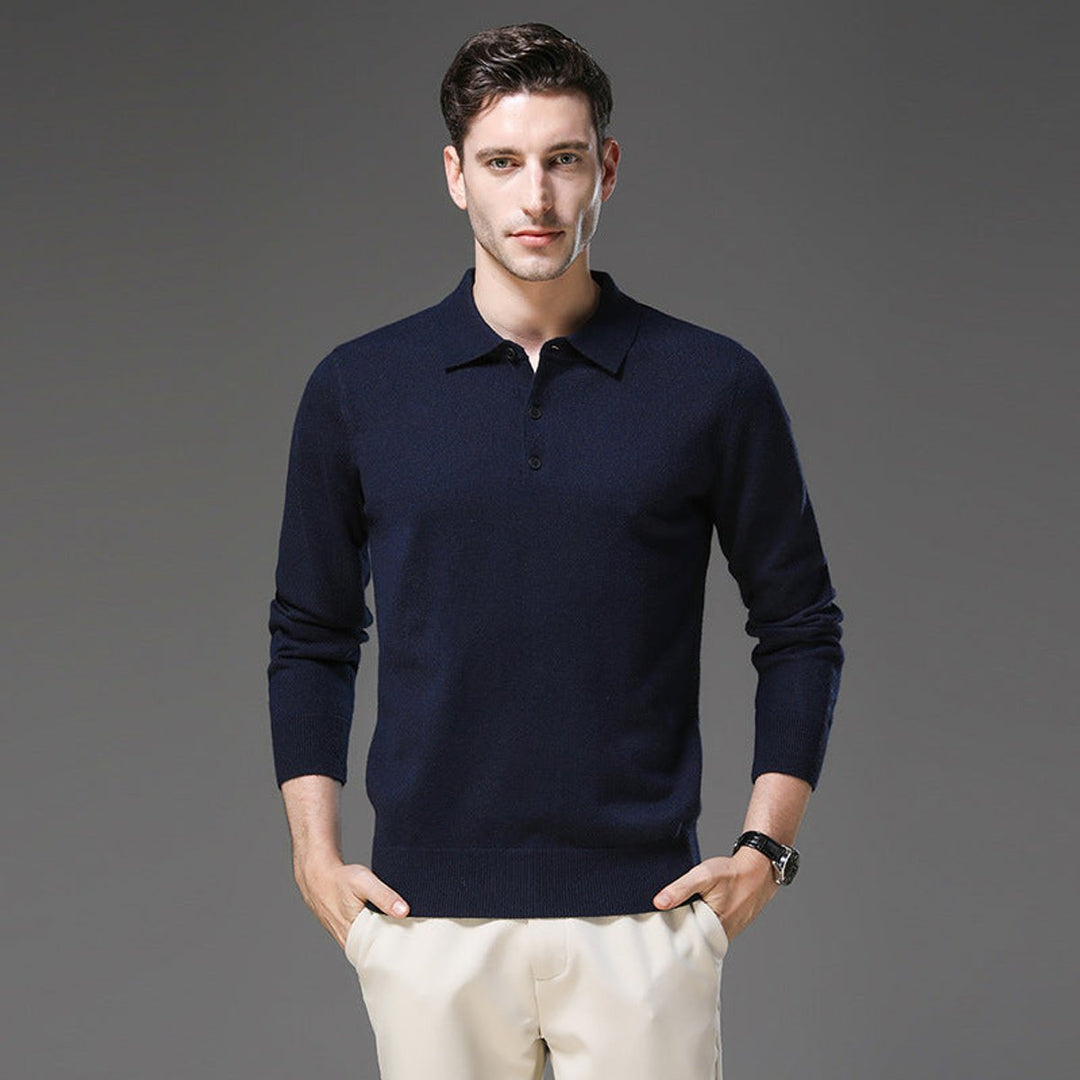 Men's Polo Collar Long-Sleeve Knit Jumper
