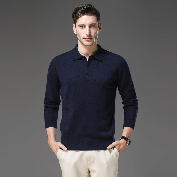 Men's Polo Collar Long-Sleeve Knit Jumper