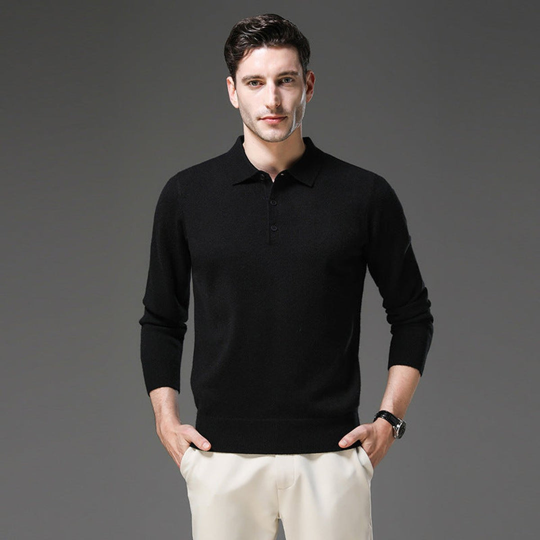 Men's Polo Collar Long-Sleeve Knit Jumper