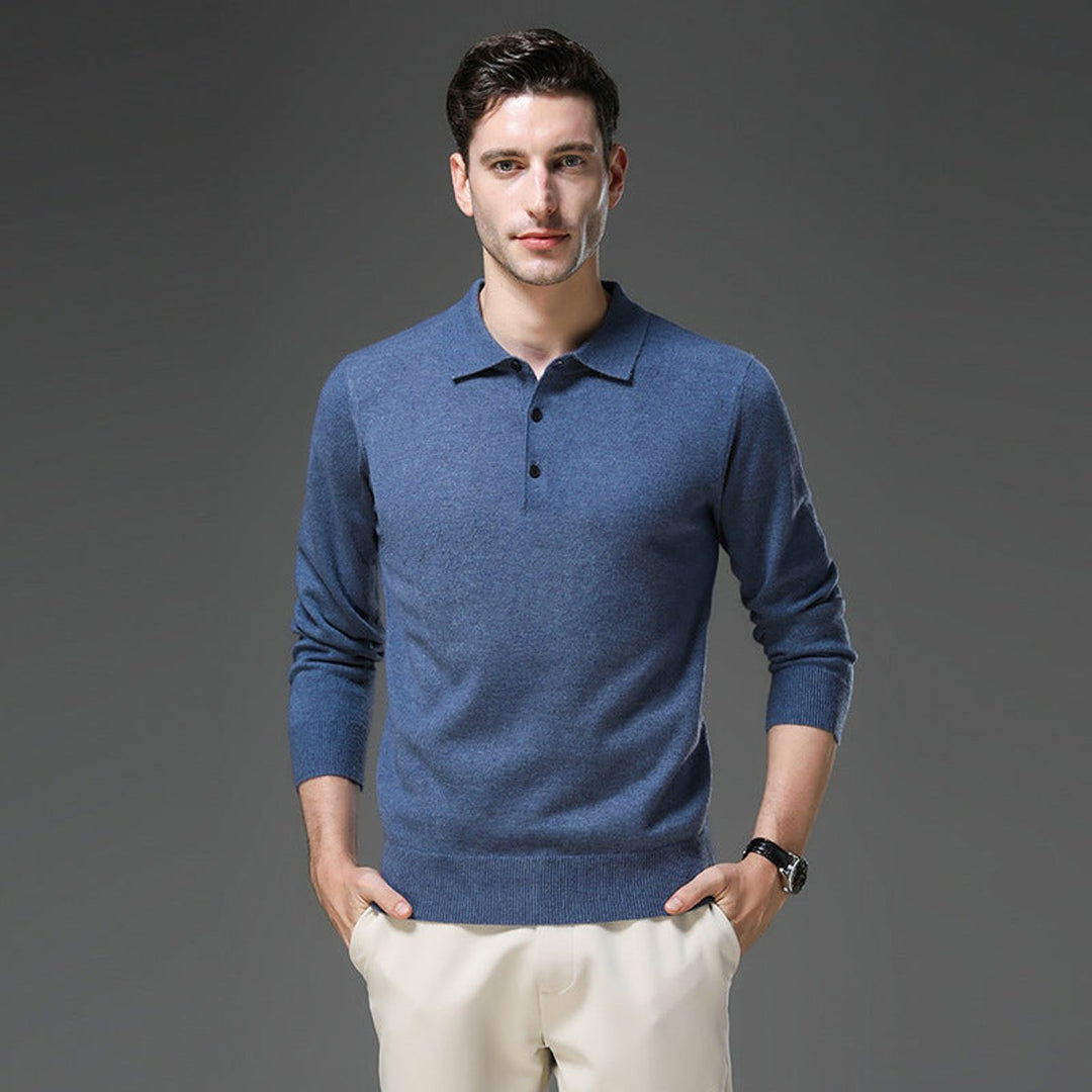 Men's Polo Collar Long-Sleeve Knit Jumper