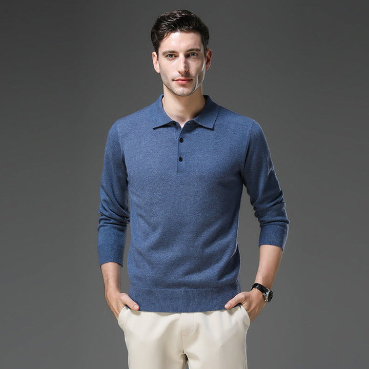 Men's Polo Collar Long-Sleeve Knit Jumper