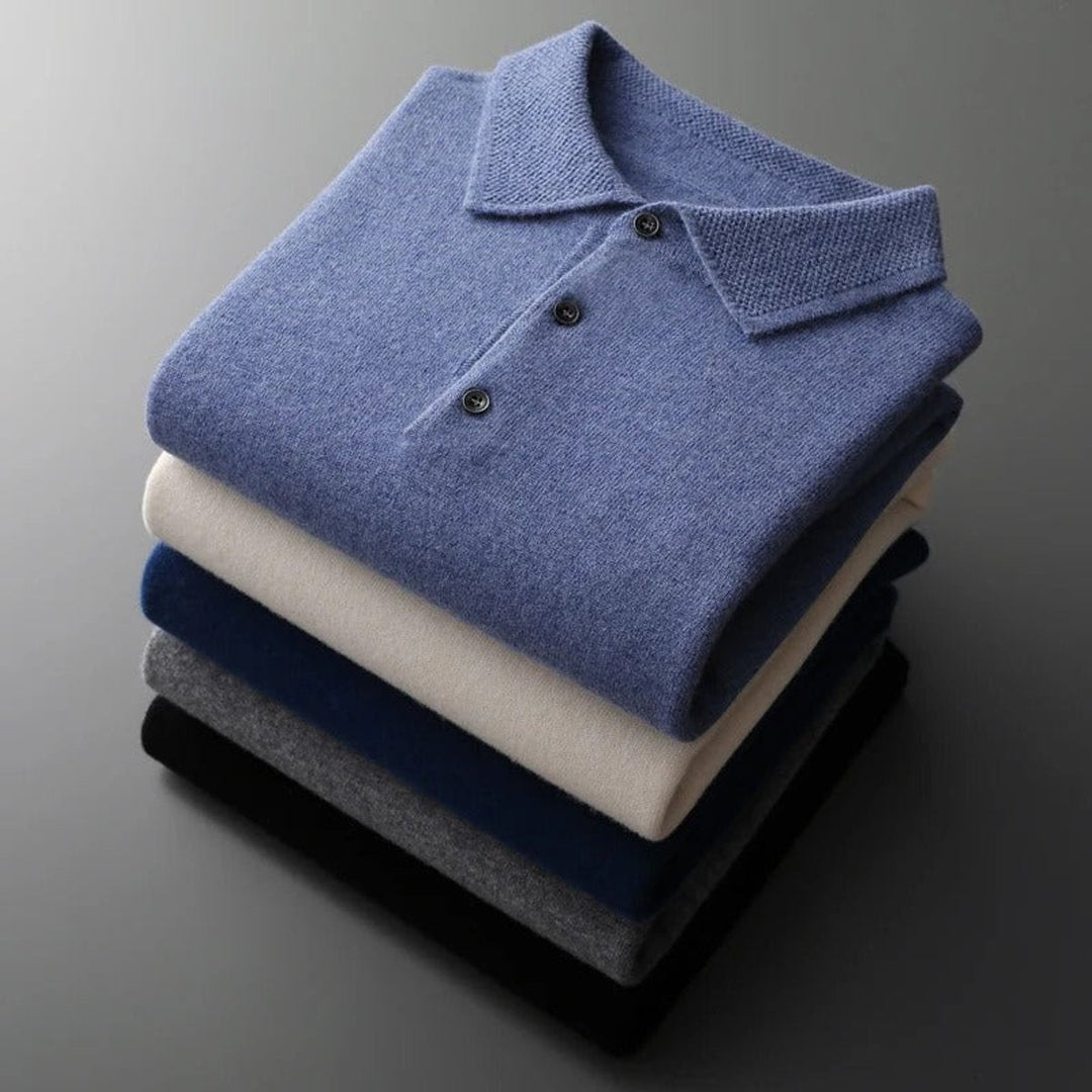 Men's Polo Collar Long-Sleeve Knit Jumper