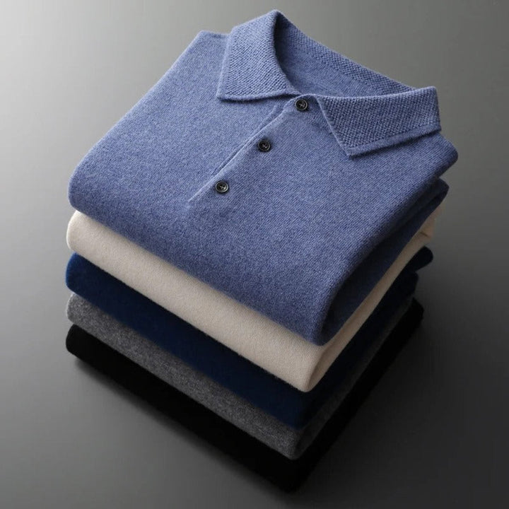 Men's Polo Collar Long-Sleeve Knit Jumper