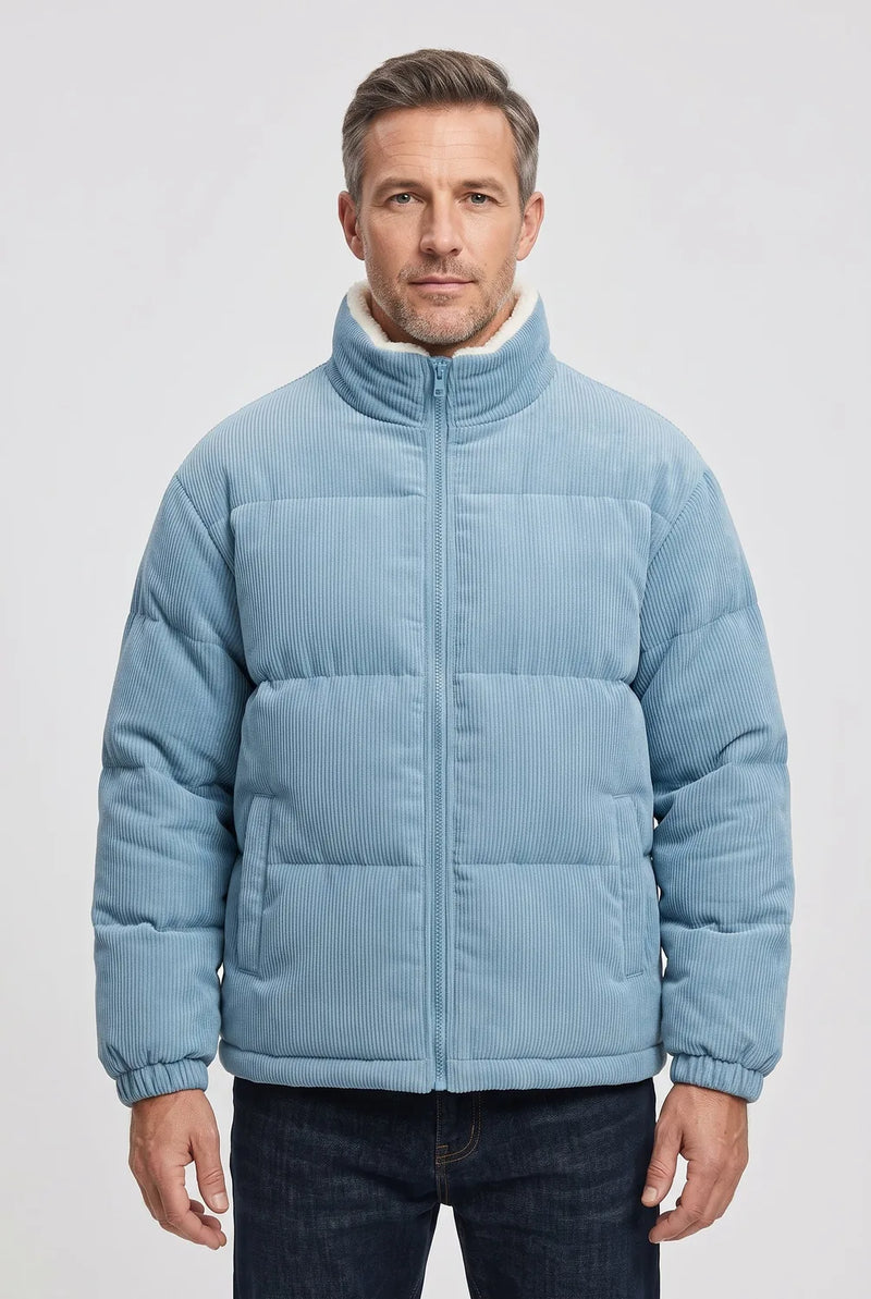 Men's Puffer Jacket with Fleece Corduroy Collar